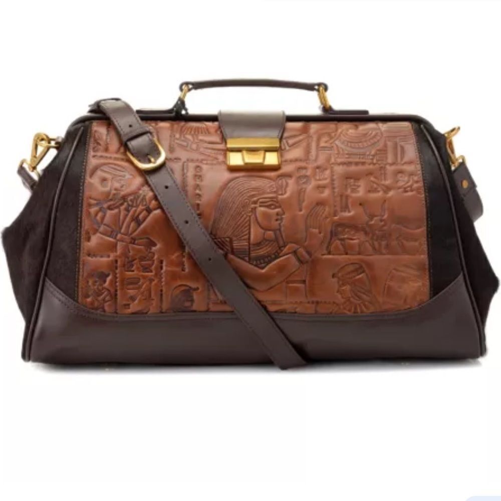 Sharif Museum Hieroglyphics Original Doctors Satchel Brown Leather Calf Hair Bag